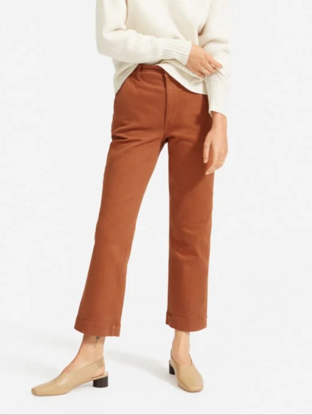 Everlane Cropped Strait Short Straight-Leg Crop Jeans Cocoa Brown Cotton Stretch